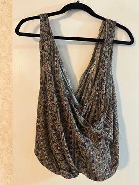 Free People Olive Green Paisley Drape Tank Top